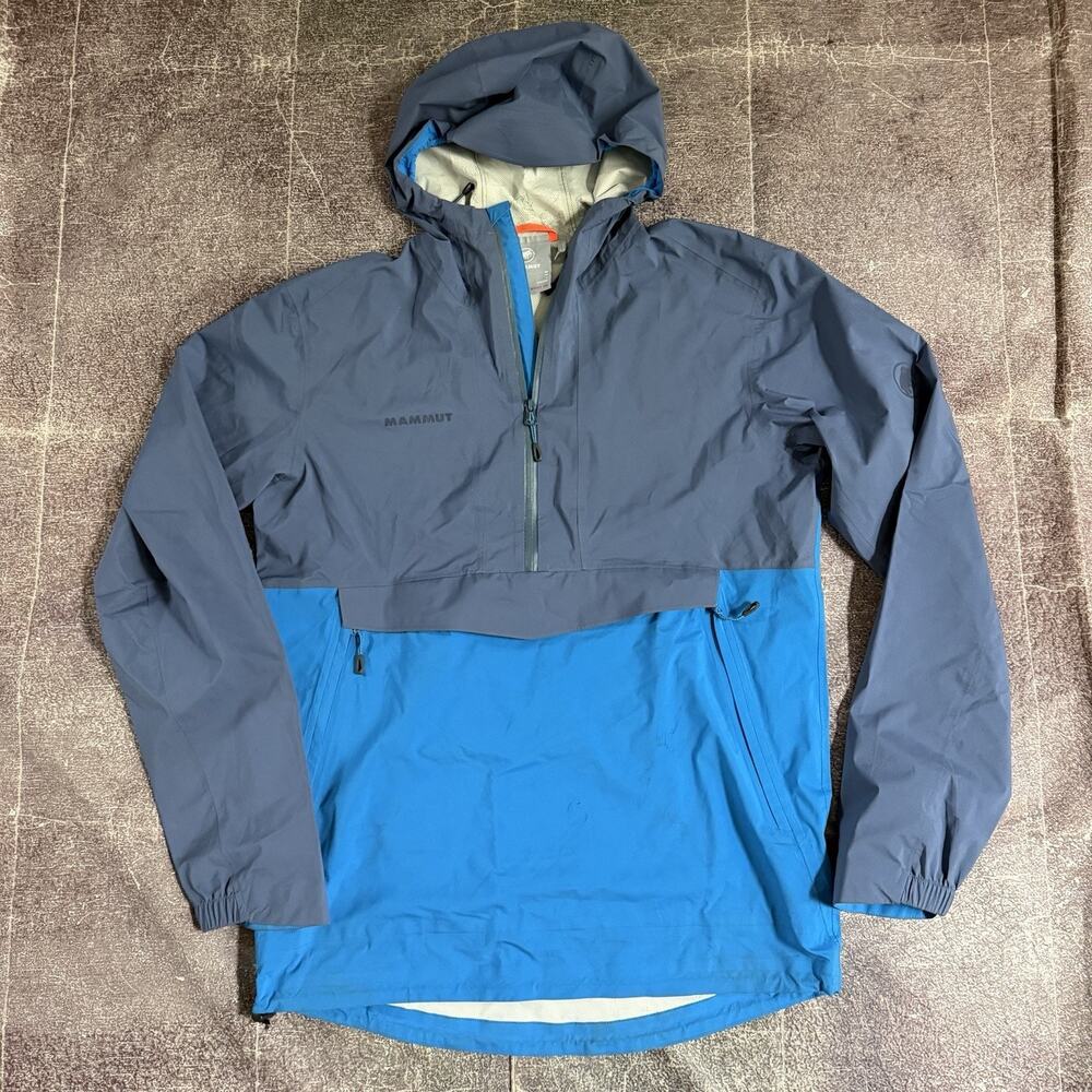Men’s Marmot Minimalist Pertex Blue Anorak Hooded Light Rain Coat Jacket Sz L